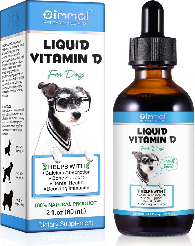 Vitamina D per cani, D liquido per cani, Vitamine del cane D Gocce Promuove l'assorbimento del calcio, Supporta la salute congiunta di Hip & Dog Dental Health - Integratori del cane Vitamine liquide D, Bacon Flavour - 2 Fl Oz