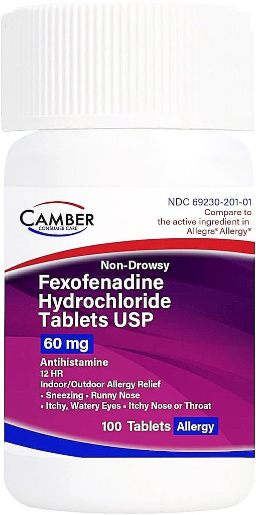 Camber non sonnolenza Fexofenadine Antistamine Indoor Allergy Relief Tablets 60Mg 100 Conte