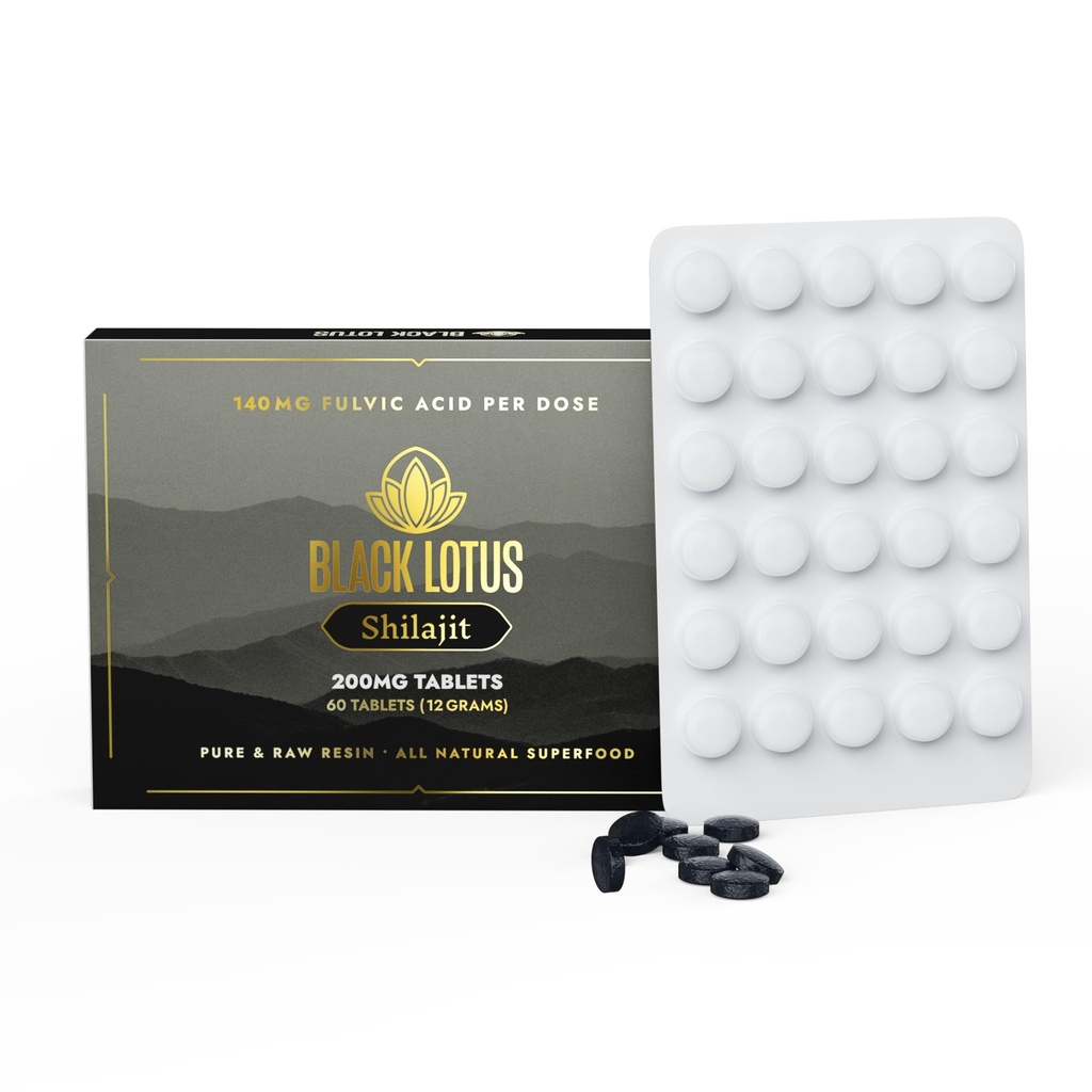 Tovaglie di resina Shilajit nero, 60 conte, 200mg ciascuno, 100% puro Shilajit naturale per gli uomini e le donne con aminoacidi, 140 mg di acido Fulvico, 85 minerali di trace ionico, per il supporto immunitario, messa a fuoco, energia