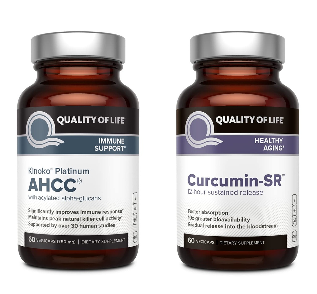 Qualità della vita Kinoko Platinum AHCC Mushroom Extract and Microactive Curcumin SR - Immune Bundle