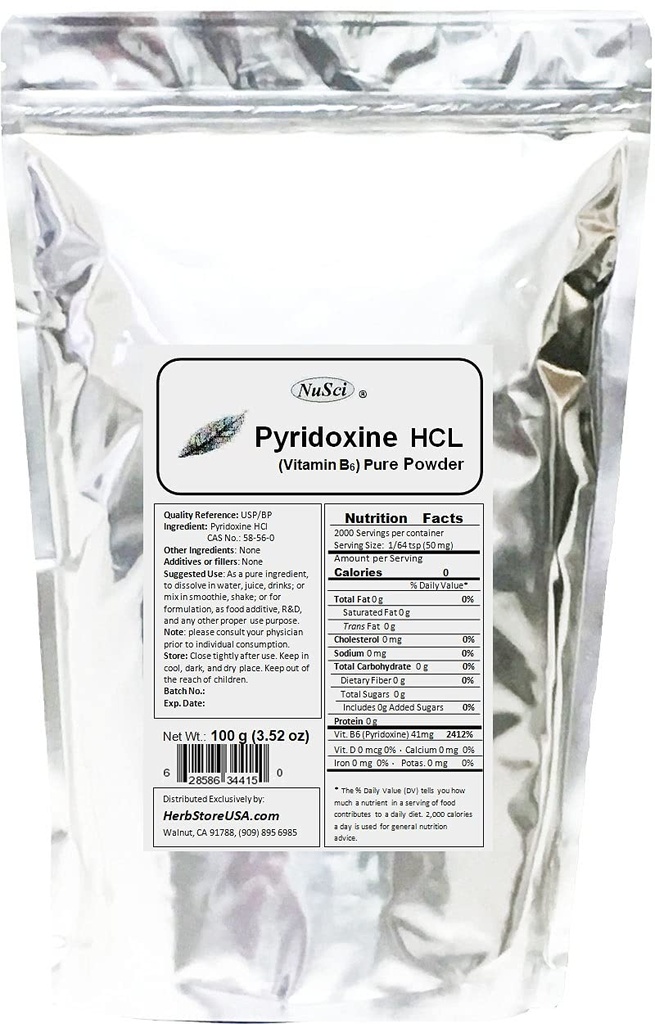 Piridoxina HCl Vitamina B6 Polvere pura 100g (3.52oz)