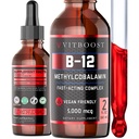 Vegan liquido B-12 gocce – 60 x 5000 mcg Extra resistenza lampone aromatizzato vitamina B12 liquido Methylcobalamin sublingual Supplement | Progettato per massimizzare l'assorbimento e l'energia | Gluten Free
