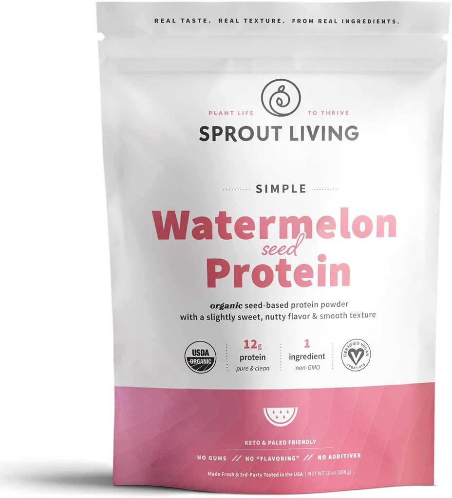 Polvere di proteine di semi di anguria semplice, polvere di proteine a base di piante organiche da 12 grammi senza dolcificanti artificiali, non latticini, non OGM, Vegan, senza glutine, miscela di bevande Keto (10 oz)