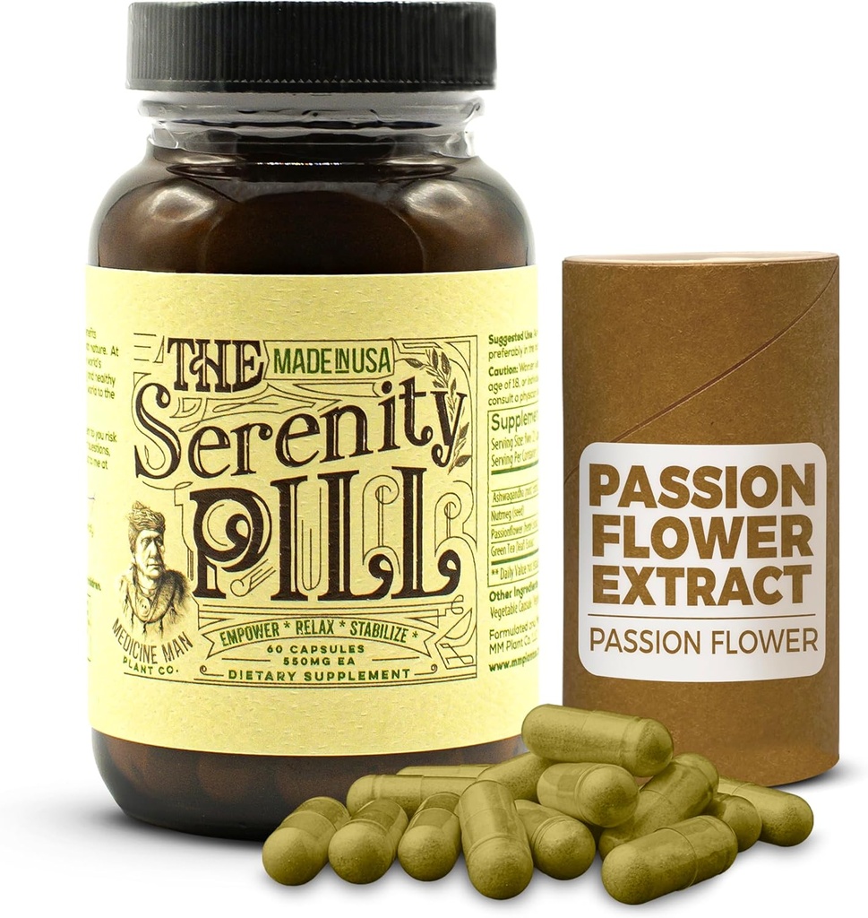 Il Pillola di serenità 60 Caps - Organic Mood Pills & Anti Stress Supplemento w/Ashwagandha Root Extract, Passion Flower Extract, Nutmeg & Green Tea Extract - Natural Passion Flower Supplement for Stress