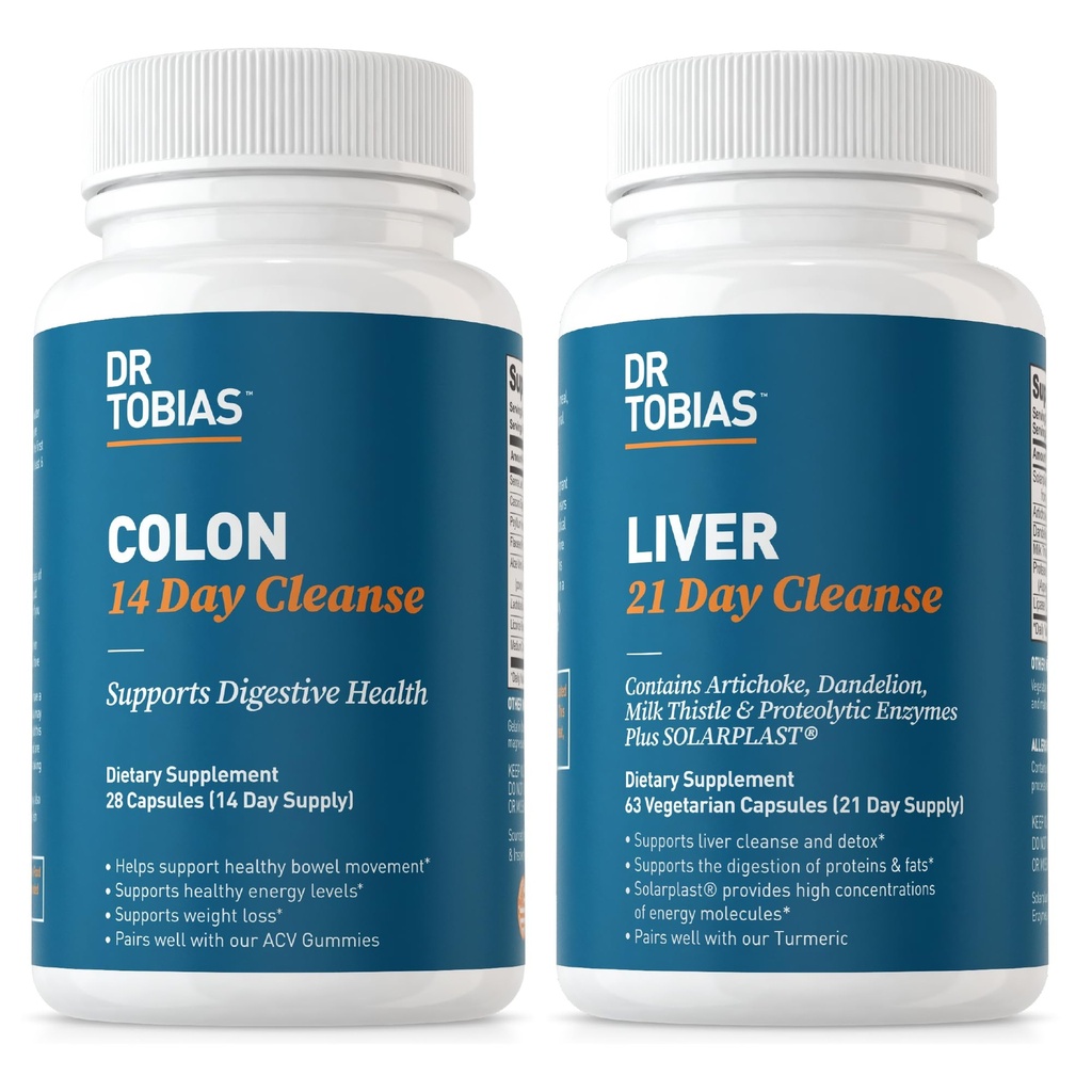 Dr. Tobias Colon 14 giorni Cleanse & fegato 21 giorni Cleanse Supplementi, con fibre, erbe &amp; probiotici, Solarplast, Artichoke, cardo del latte, Supporti Gut e salute del fegato.