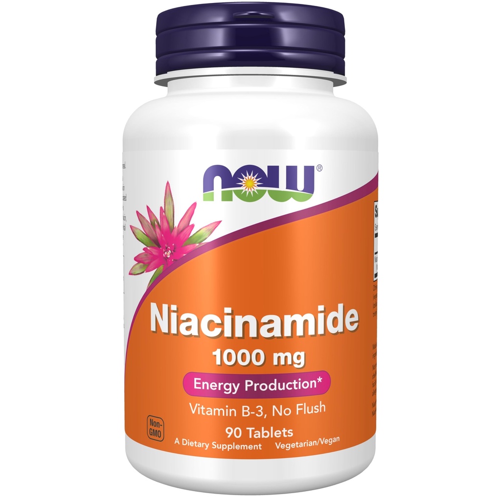 NOW Integratori alimentari, Niacinamide (Vitamina B-3) 1000 mg, Produzione energetica*, 90 compresse, Bianco, Off-White