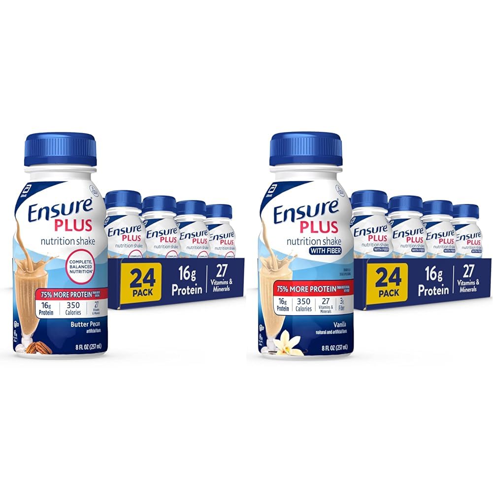 Assicurare Plus Nutrition Shake con 16 grammi di proteine & Assicurare Plus Liquid Nutrition Shake con Fiber, 16 Grammi di Proteine, Vanilla, 8 Fl Oz Bottiglia (Pack of 24)