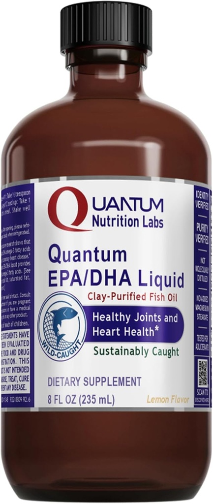 Quantum Nutrition Labs EPA/DHA Liquid - Omega 3 Fish Oil Liquid, Omega 3 Liquid Fish Oil Supplemento per adulti, Joint, Heart, & Brain Health Support - 8 Fl Oz Bottiglia