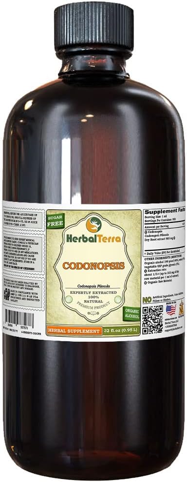 Codonopsis (Codonopsis Pilosula) Tintura, Estratto liquido di radice secca organica (Nome: HerbalTerra, Proudly Made in USA) 32 fl.oz (0.95 l)
