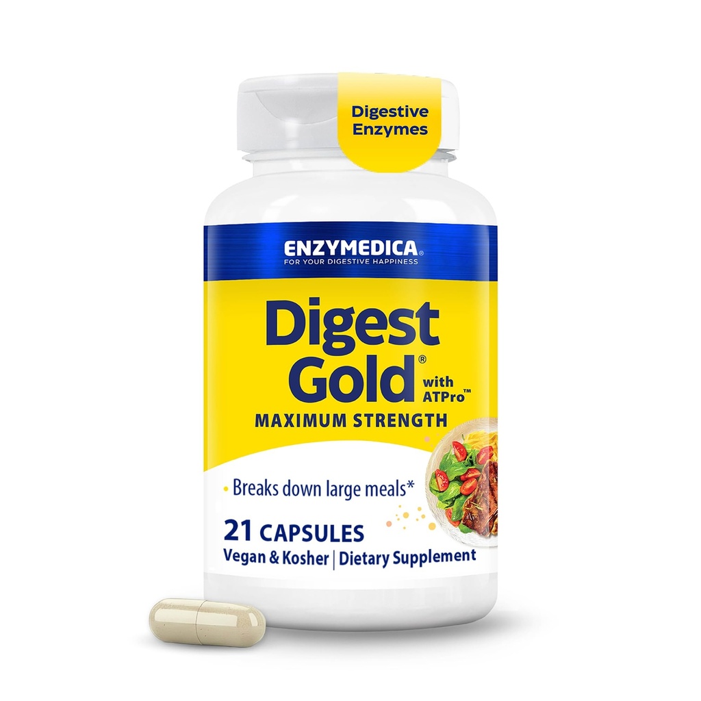 Enzymedica Digest Gold + ATPro, Formula di Enzima di Forza Massima, Previene Bloating e Gas, 14 Enzimi chiave Compresi Amylase, Protease, Lipasi e Lattasi, 21 Capsule (FFP)