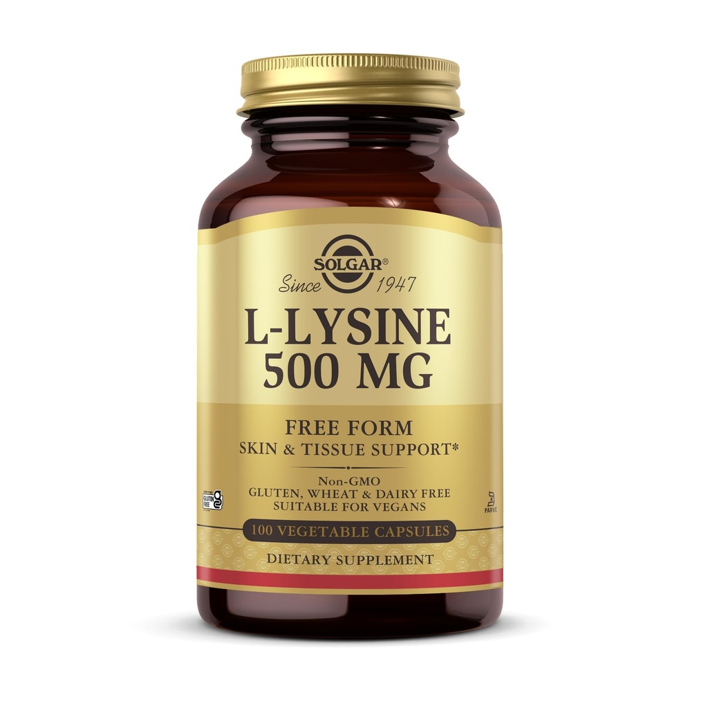 Solgar L-Lysine 500 mg - 100 capsule vegetali - Skin & Tissue Support - Non-GMO, Vegan, Kosher, Gluten Free - 100 Serve