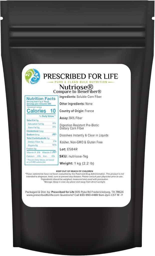 Prescritto per la polvere di nutrimento della vita, supplemento di fibra naturale, fibra di mais solubile prebiotico per gli adulti, senza glutine, vegano, non OGM (1kg / 2.2lb)