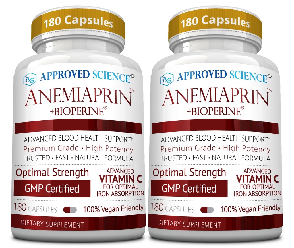 Approvato Anemiaprin Scienza - Ferro assorbente, Vitamina C - Gentle Su Stomach - 380 Capsule - 6 Mesi di Alimentazione - Non OGM, Vegan