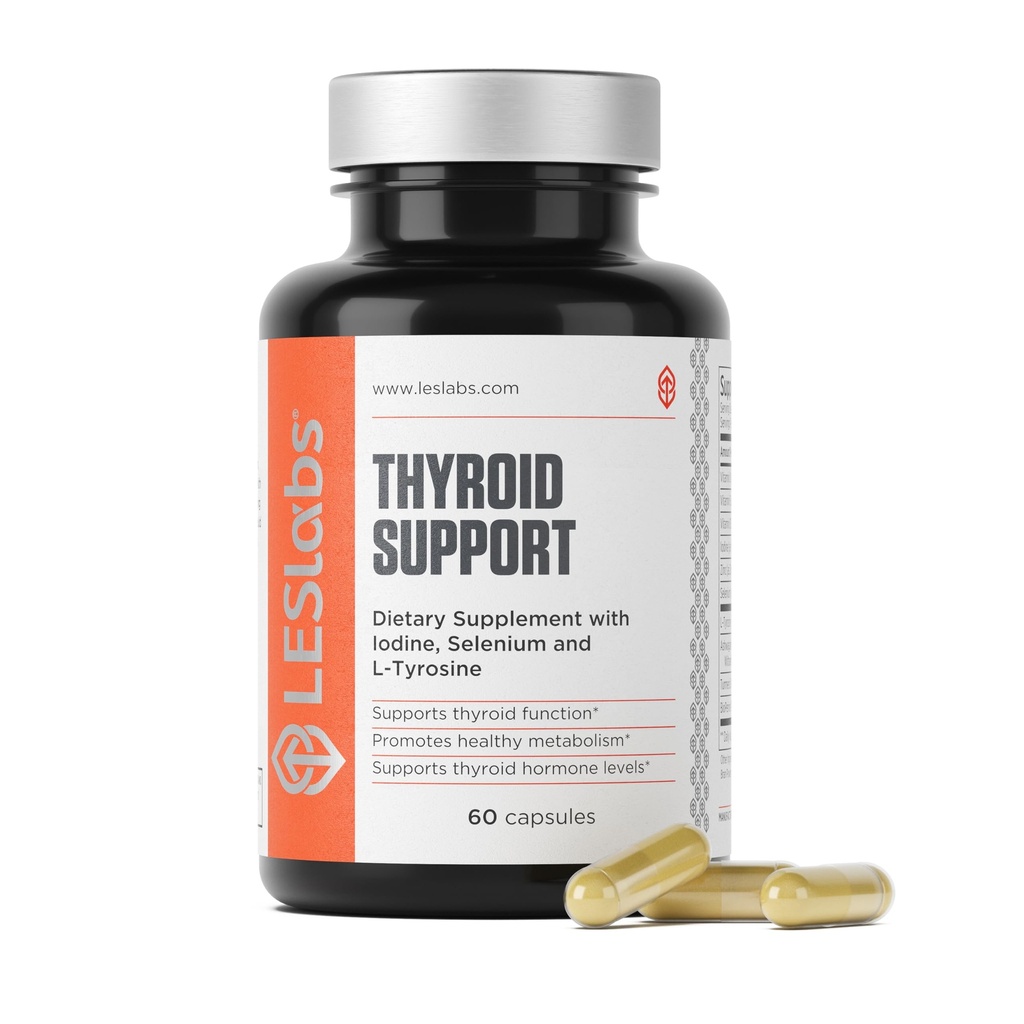 LES Labs Thyroid Support – Salute metabolica, produzione di ormoni tiroidei, energia e messa a fuoco – Iodio, L-tirosina, Ashwagandha, Selenium & Turmeric – Supplemento non OGM – 60 capsule