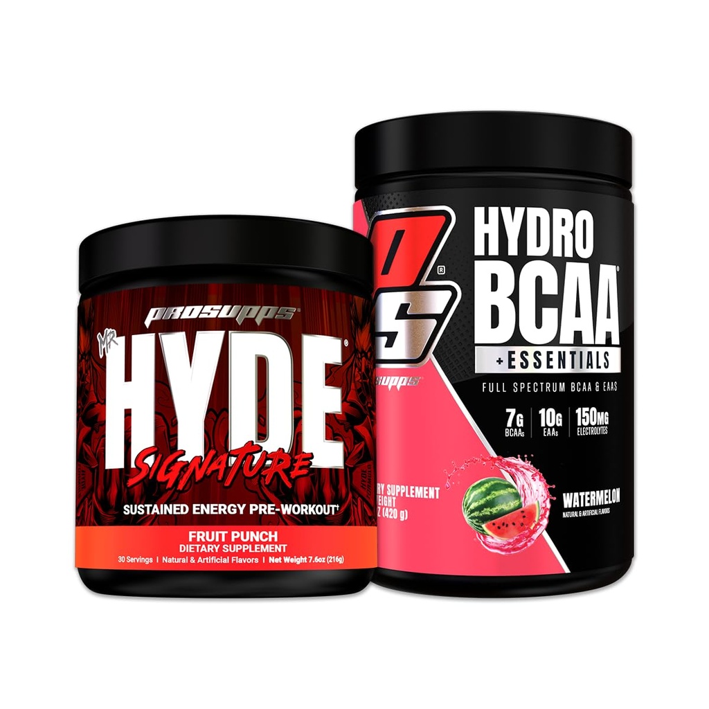 PROSUPPS Mr. Hyde Signature Series Fruit Punch e HydroBCAA+Essentials Watermelon Bundle
