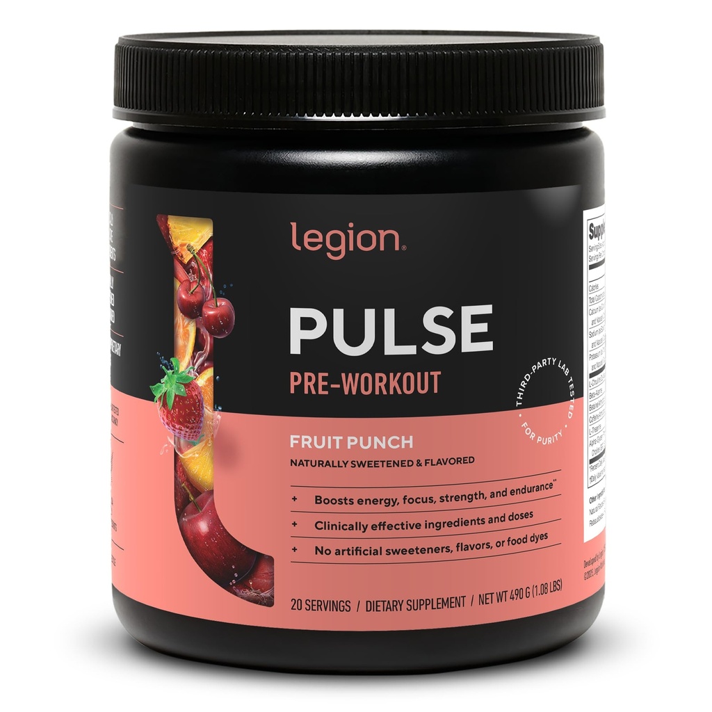 LEGION Pulse Pre Workout Supplemento - Tutto naturale Nitric Oxide Preworkout Bere per aumentare l'energia, Creatina libero, naturalmente addolcito, Beta Alanine, Citrulline, Alpha GPC (Punto di prua)