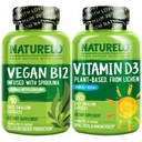 NATURELO Vitamina D - Impianto Basato da Lichen - 180 Mini Capsule, Vegan B12, 1000 mcg Methylcobalamin - 90 Capsule