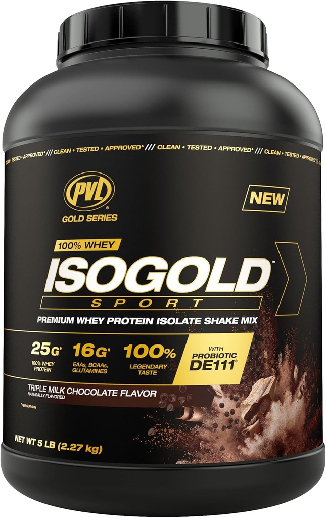 Serie PVL Gold - 100% Whey ISOGOLD Sport - Premium Whey Protein Isolate Shake Mix - 5 LB - Triple Chocolate