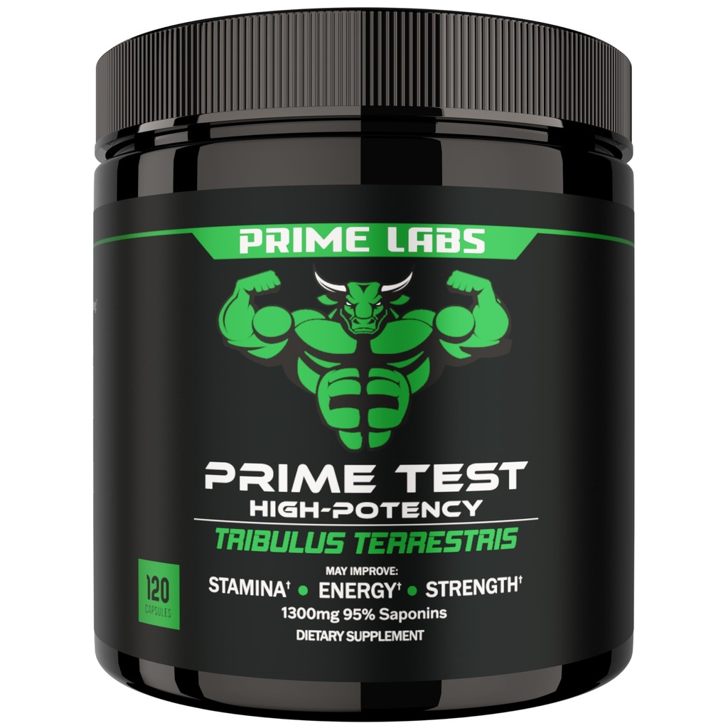 Prime Labs Tribulus Terrestris per gli uomini 1300mg - Migliorato con 95% Saponins - Energia, Vitalità, Forza - 120 Conte