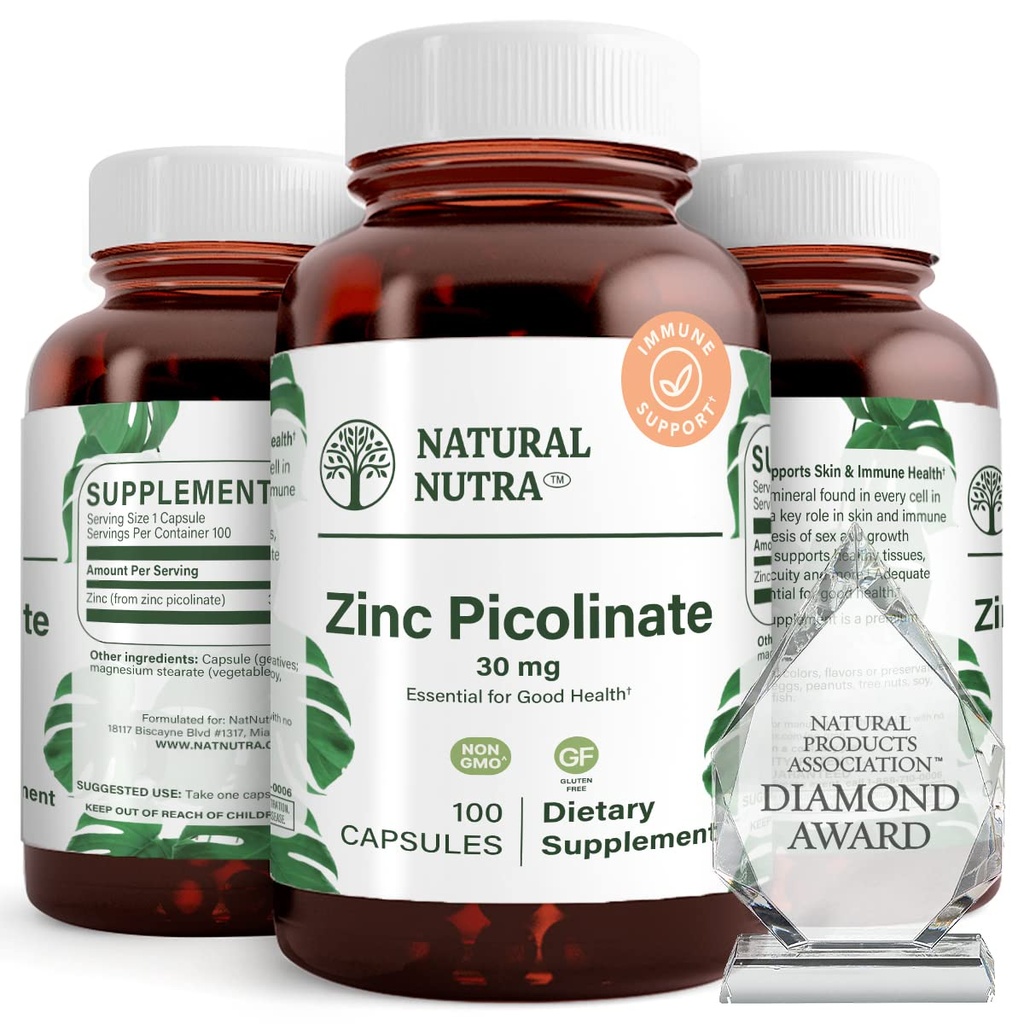 Nutra naturale zinco picolinato 30 mg, doppia resistenza, crudo e puro, altamente biodisponibile supplemento per la crescita e il supporto immunitario, aiuta a promuovere la salute della pelle, aiuta a sostenere il sistema metabolico 100 capsule
