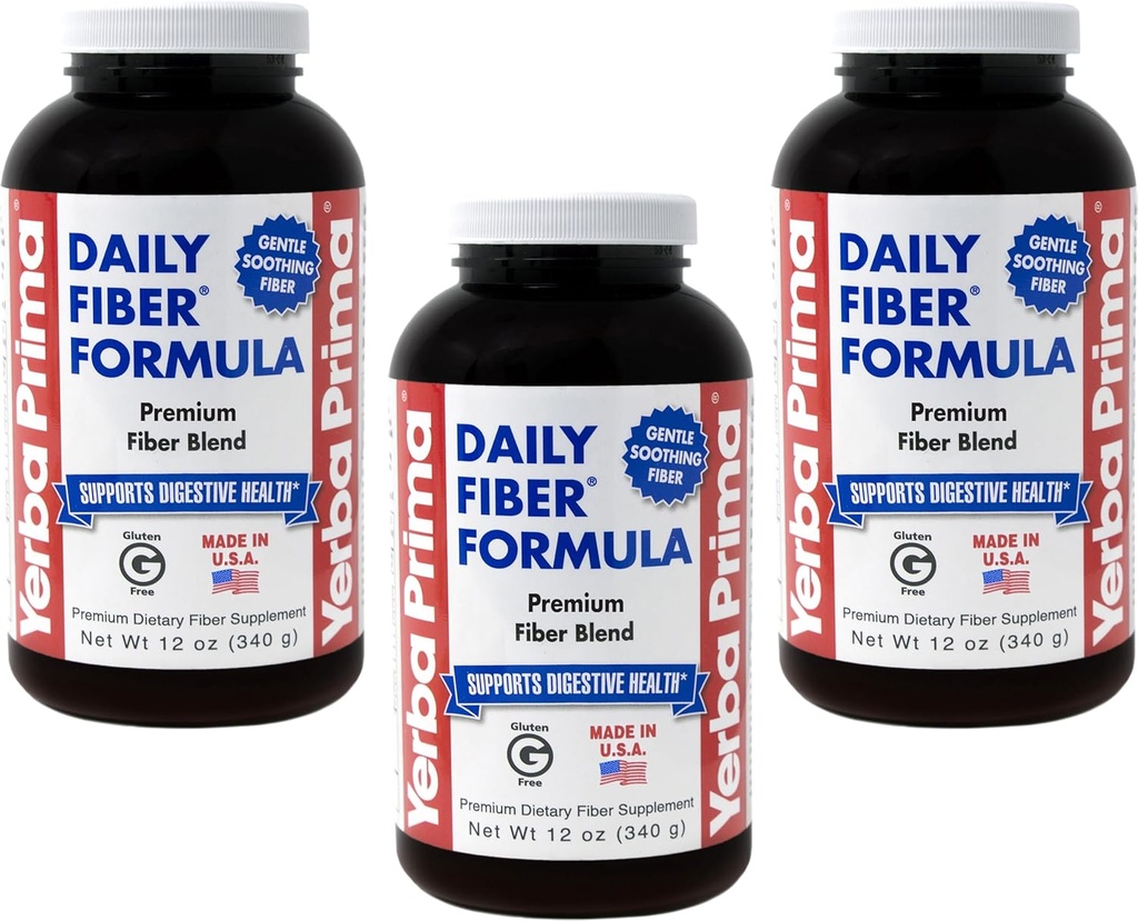 Yerba Prima Daily Fiber Formula 12 oz (3 Pack) - Soluble & Insoluble Dietary Fiber Supplement - Colon Health - Vegan, Non OGM, Gluten-Free
