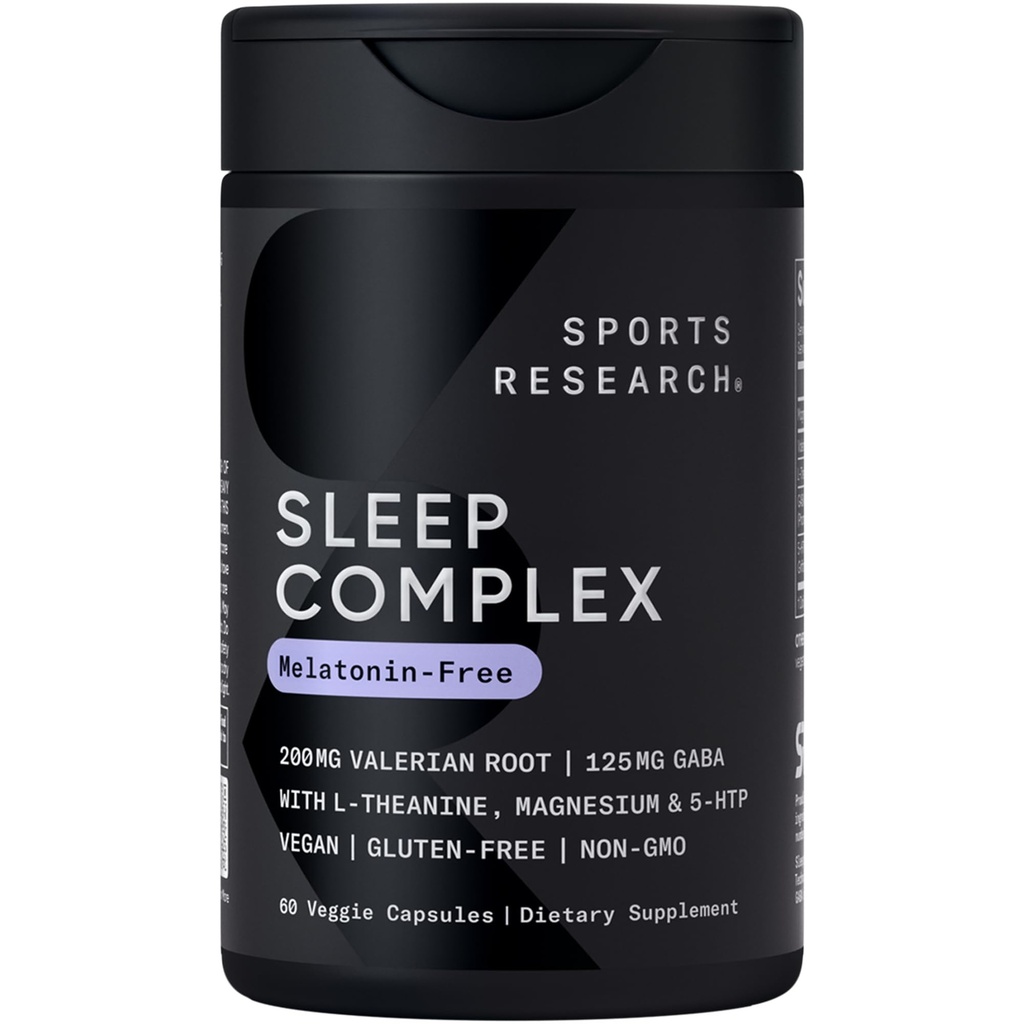 Sports Research® Sleep Complex- Melatonin-Free Vegan Capsule - con radice di valeriana, GABA, L-teanina, Magnesio & 5-HTP - 30 Serve