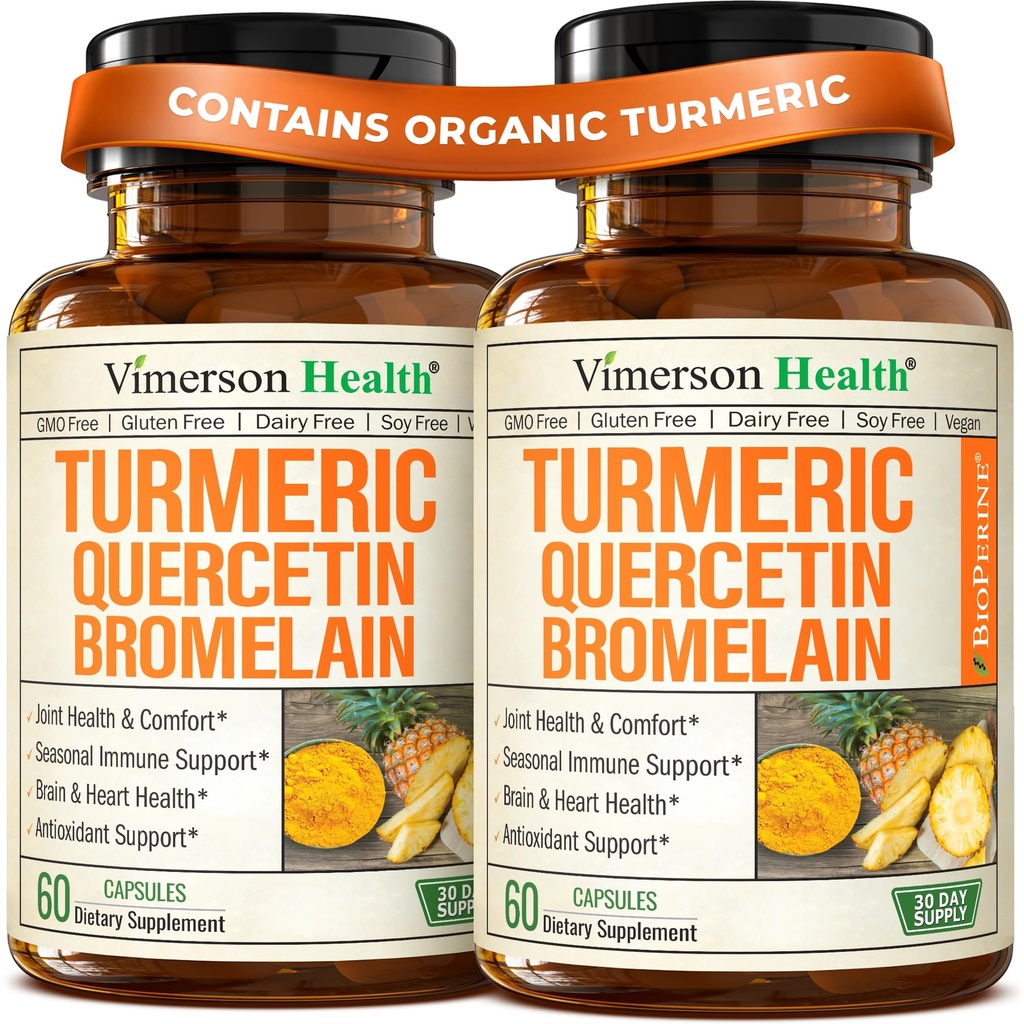 Quercetina con Bromelain curcumina curcuma curcuma Supplemento – Allergy Relief, Joint & Immune Support – Integratore di curcuma organico con pepe nero (Bioperine) – Quercetin 500mg Capsule 2 Pack