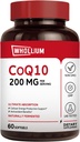 CoQ10 200mg Per Serving, Olio Extra Vergine di Oliva, Assorbimento Ultra, Naturalmente Fermentato, Coenzima Q10 Supplemento, Produzione Energetica, Cuore sano, Anti-invecchiamento, 60 Softgels