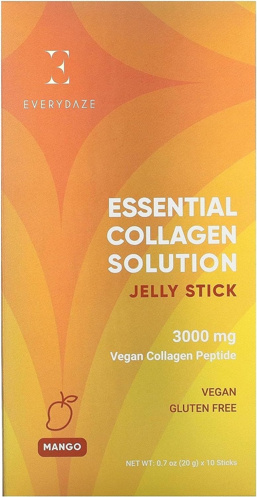 EVERYDAZE Essential Collagen Solution Jelly Stick | Vegan Collagen Peptide | Mango | 10 confezioni | Capelli, Pelle, Unghie, Bellezza, Bone | Vitamine, Minerali, Antiossidanti per Uomini e Donne