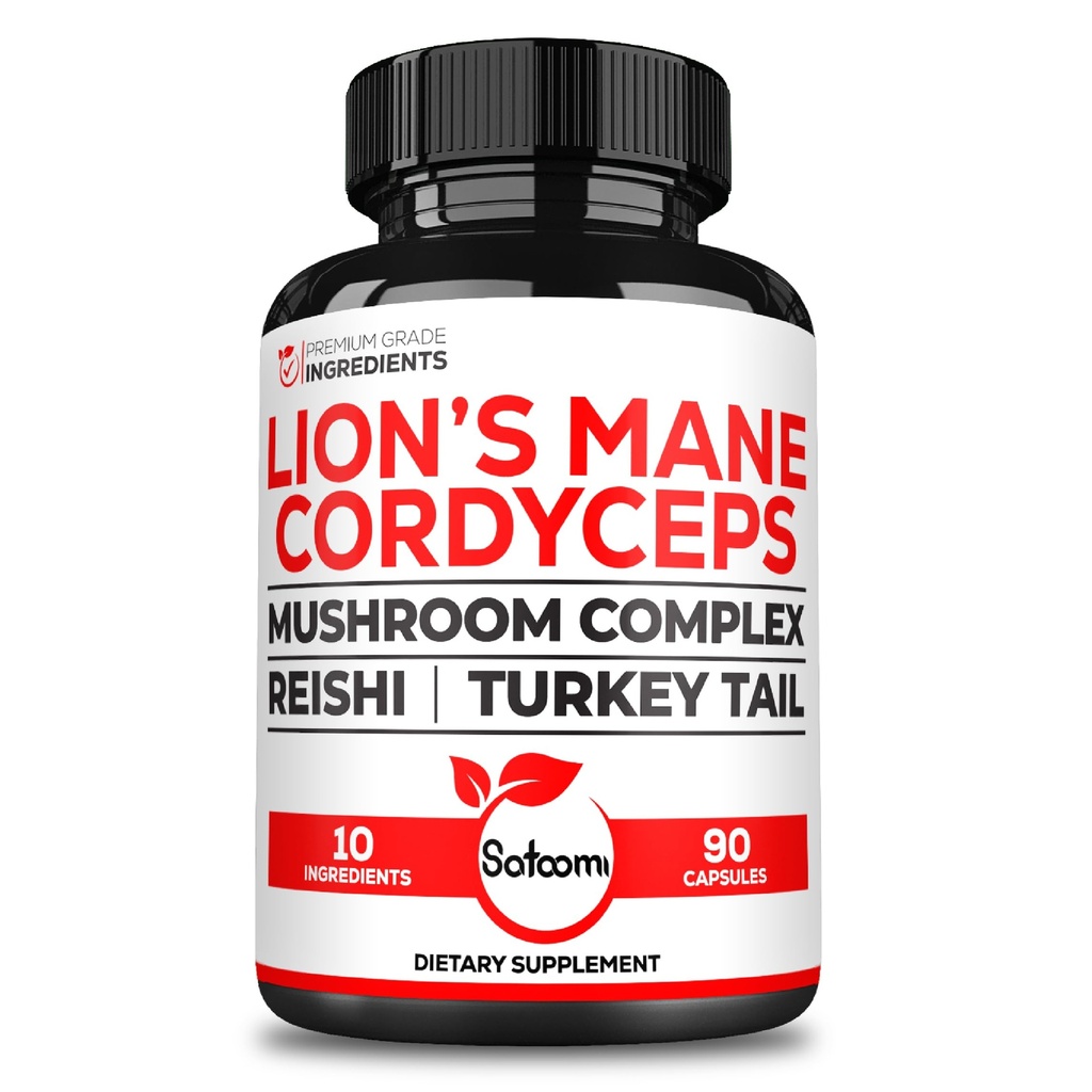 Satoomi 10in1 Cordyceps Mushroom Supplement - Blended with Lions Mane, Turkey Tail Mushroom, Reishi Mushroom & Others - 90 Capsule per 90 Alimentazione