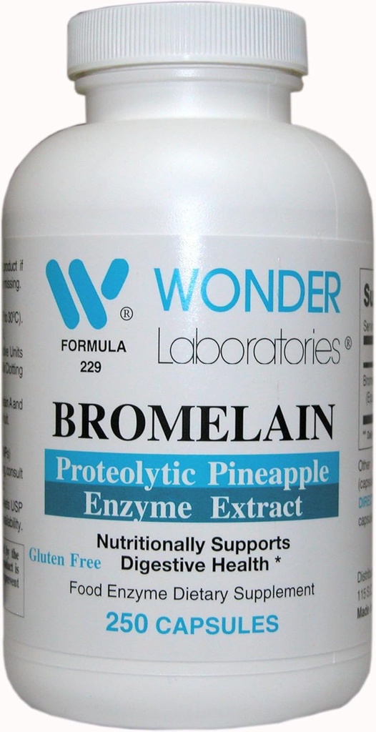 Wonder Labs Bromelain 2000 150mg, Estratto di ananas proteolitico, Supporta nutrizionalmente la salute digestiva - 250 capsule