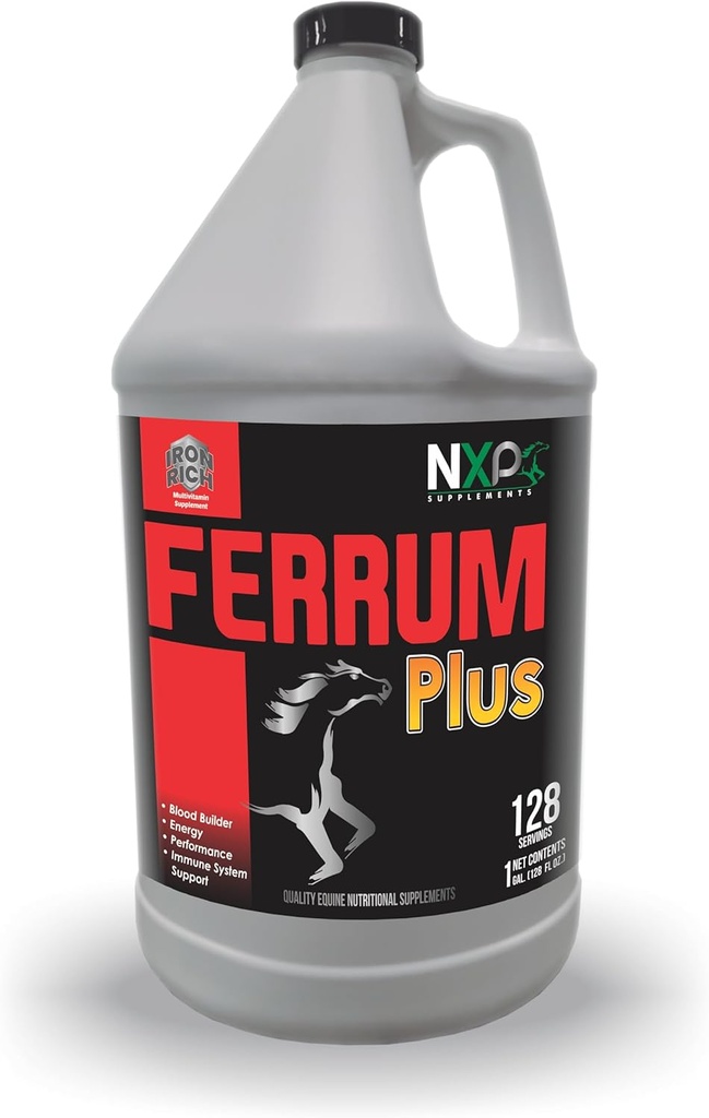 Ferrum Plus - Iron Rich Blood Support Energy Performance Immune System Support Supplemento prestazioni per cavalli da NXP Supplementi - 1 gallina (128 oz)