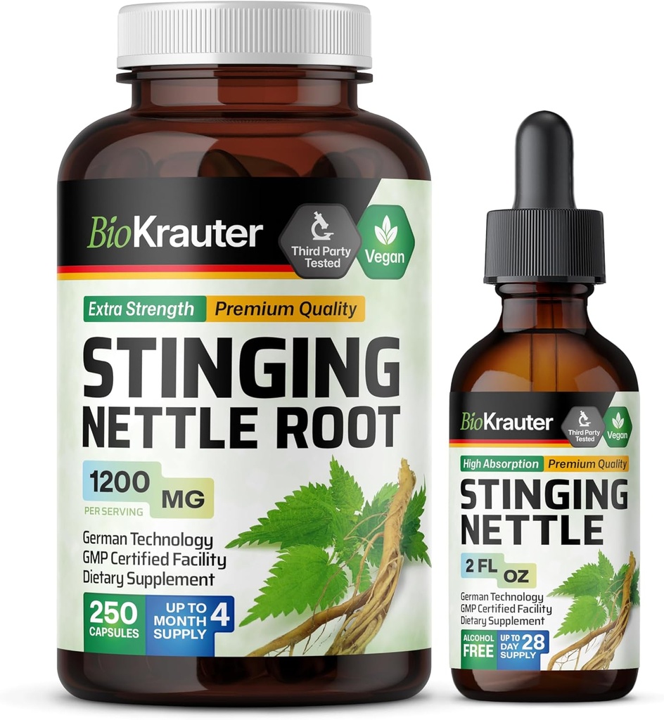 BIO KRAUTER Sting Nettle 250 Capsules & Sting Nettle Tincture 2 Fl. Oz.