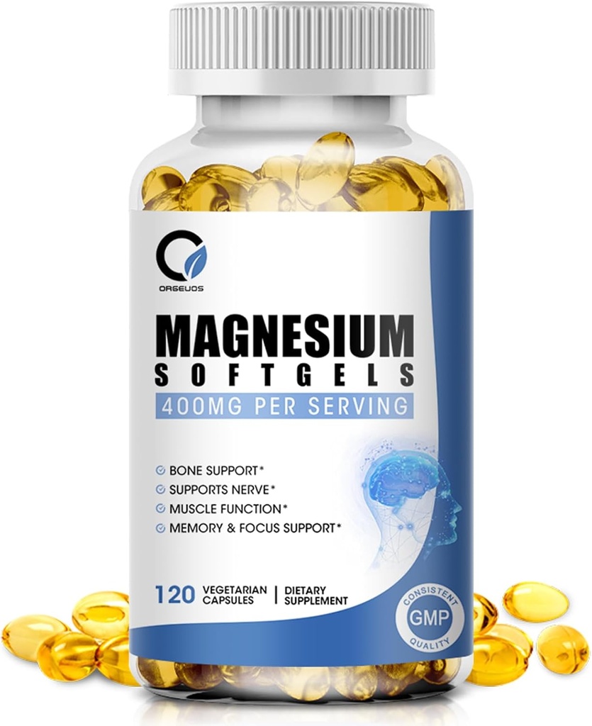Magnesio Glycinate Capsule, Magnesio ad alto assorbimento Glycinate 400mg con Vitamina B6 & D3 Magnesio Complesso Integratori Softgels per Muscolo, Bone & Energy Support Non-GMO 120 Vegan Count