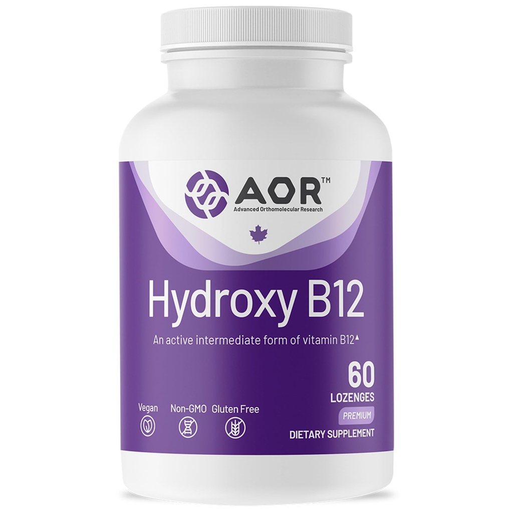 AOR, Hydroxy B12, Supporta la salute cardiovascolare, Nerve Funzione e disintossicazione, Integratore alimentare, Vegan, 60 porzioni (60 lozenges)