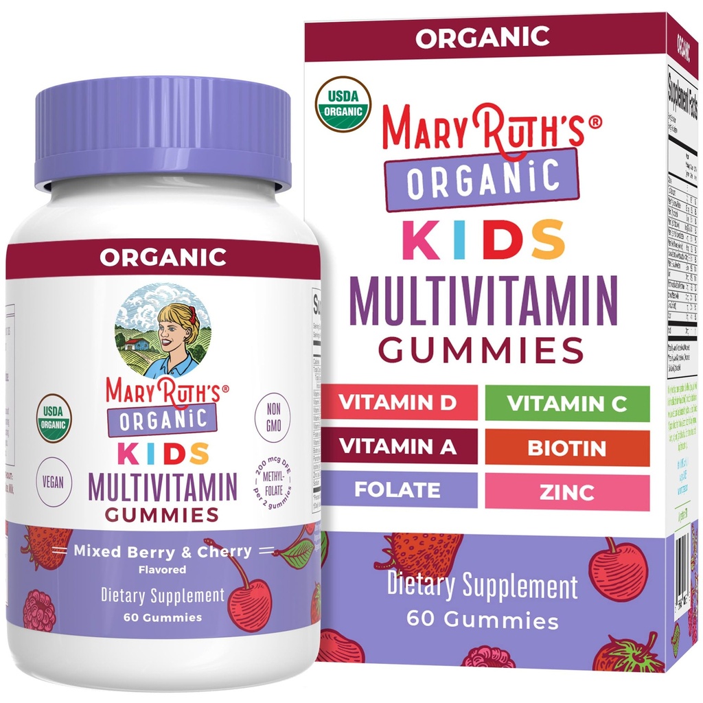 MaryRuth Organics Kids Vitamins | Multi | 1 mese di alimentazione | Multivitaminici per età 4+ | Multivitaminici per bambini | Vegan | Solo 2 Gummies al giorno | 60 Conte