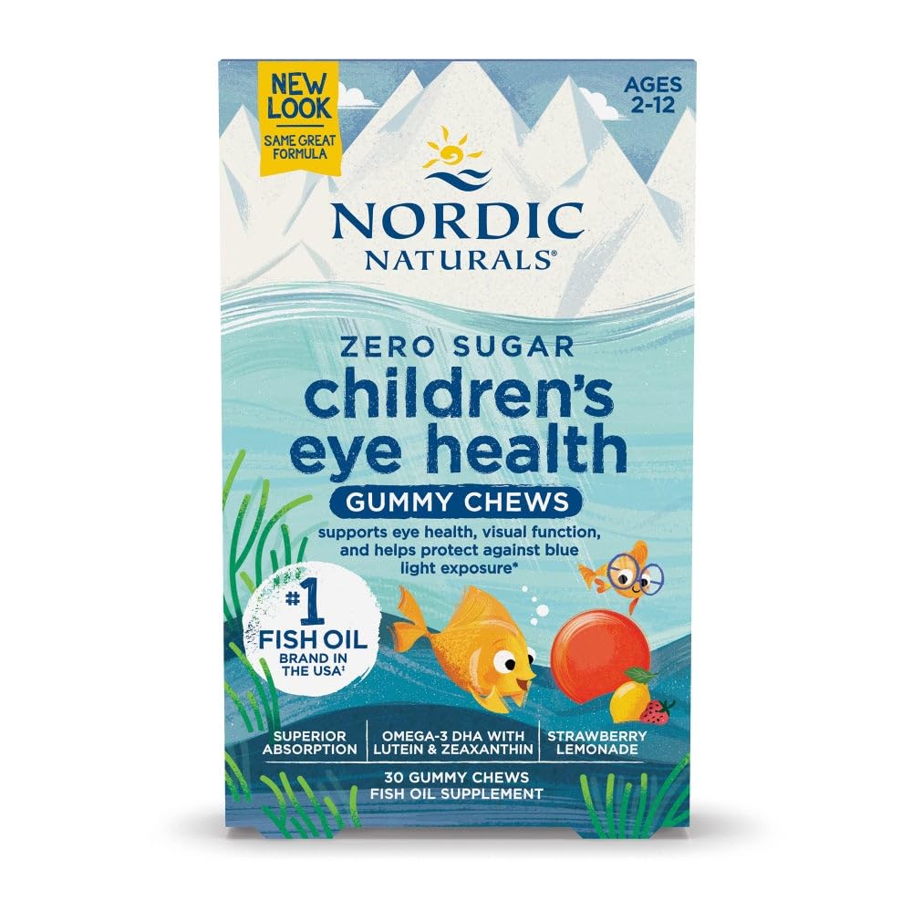 Nordic Naturals Children’s Eye Health Gummies, Strawberry Lemonade - 30 Gummies for Kids - 484 mg Total Omega-3s DHA, Lutein & Zeaxanthin - Salute del cervello, Supporto antiossidante, Non-GMO - 30 Serve