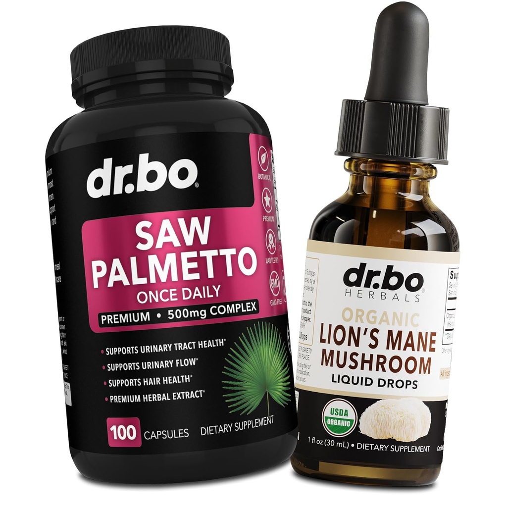 Saw Palmetto per le donne Perdita di capelli & Lions Mane Mushroom Drops - DHT Blocker Growth Plus Bladder & Organic Lion's Mane Mushroom Liquid Drops Tincture - Pure Saw Palmetto Hair Loss & Urination Pills