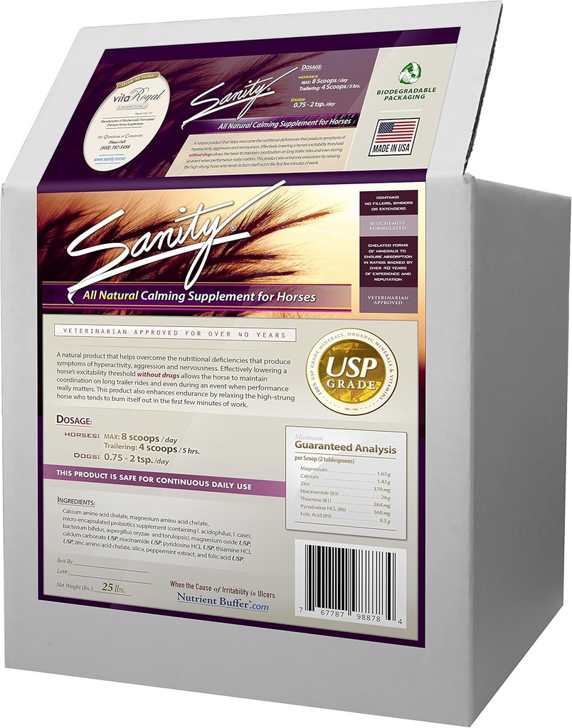 Sanità - Equine Behavioral Calming Focus Supplemento per Cavalli - Magnesio, Calcio, Zinco, B Vitamine, Aminoacidi, Probiotici, Thiamine, Acido Folico, Niacina, Menta piperita e altro ancora