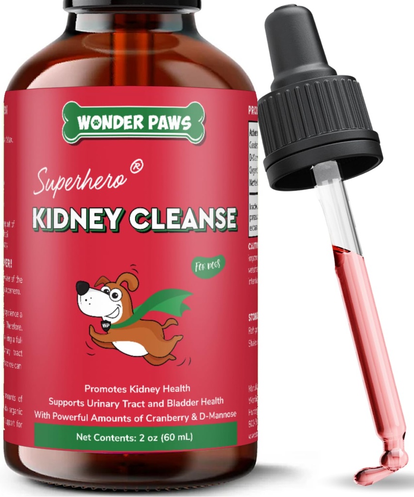 Wonder Paws Premium Kidney Support for Dogs – Integratore di mirtilli per cani – Trattamento Dog UTI – Supporta la vescica, Detox, Urinary & Kidney Health – Integratore di reni liquidi per cani 2 oz (60ml)