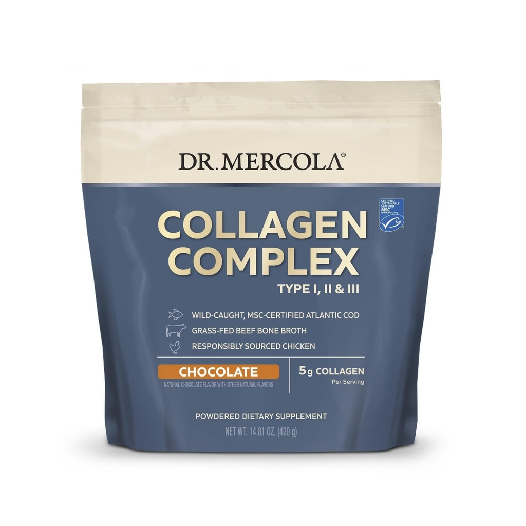 Dr. Mercola Collagen Complex Powder - Supporta la pelle elasticità & Joint Function - Multi-Source Collagen Tipi I II III - 10.89 oz (30 Serve) - Cioccolato