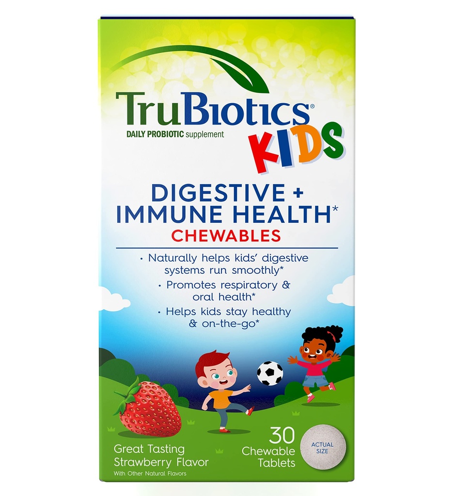 TruBiotics Probiotici per bambini Digestivo & Immune Health Support, Sugar-Free Chewable Kids Probiotic per aiutare a mantenere una pancia sana, Natural Strawberry Flavor, 30 compresse