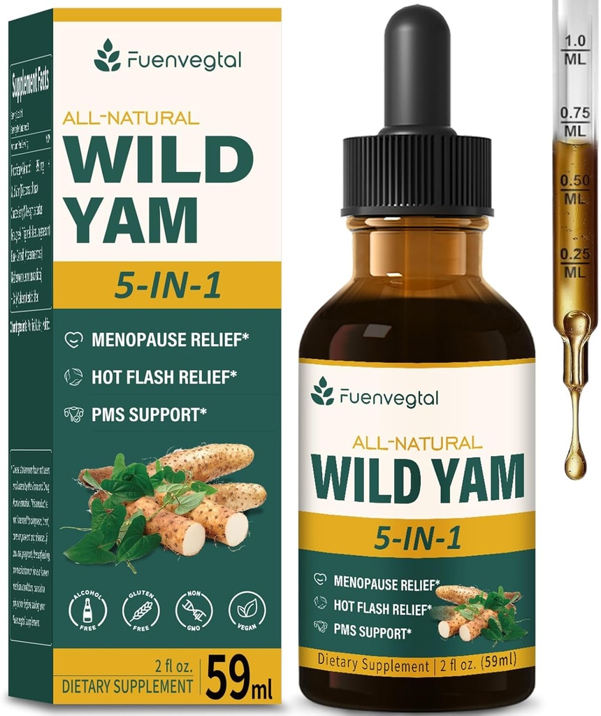 Tutte le gocce di erbe liquide, estratto di Yam Wild con Chaste Berry, Fenugreek, Nero Cohosh per Menopause Relief & PMS Support. 2oz