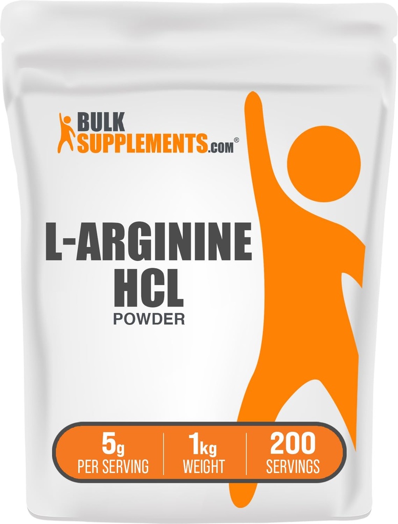 BulkSupplements.com L-Arginina HCl Polvere - Nitric Oxide Supplement, Arginina Polvere - Non aromaed & Gluten Free, 5g per Serving, 1kg (Pack of 5) (11 lbs)