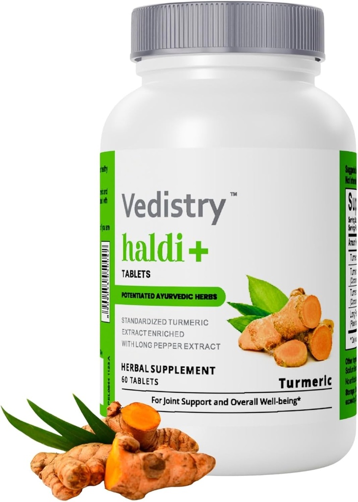 Haldi+ 850mg Tavole di curcuma con 95% Curcumina & Long Pepper | 60 compresse | Assorbimento massimo | Integratore di erbe vegano | Confezione di 1