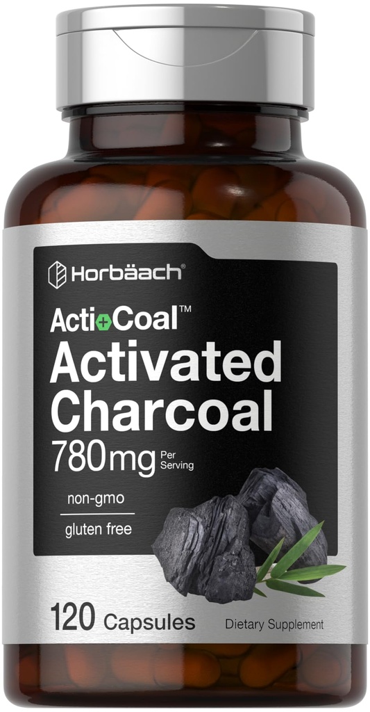 Horbäach Charcoal Pills 780mg | 120 capsule | Charcoal attivato da Coconut Shells | Non-GMO e Gluten Free | Acti-Coal