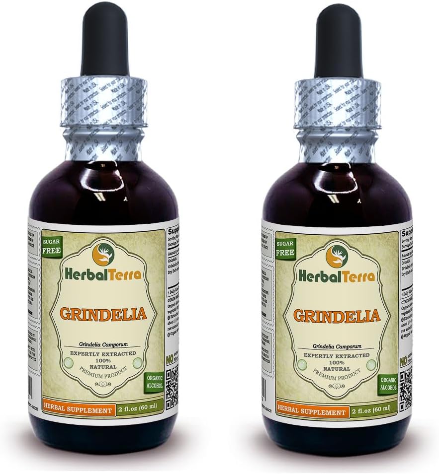 Grindelia (Grindelia Camporum) Tintura, Estratto liquido di erbe secche (Nome: HerbalTerra, Realizzato in USA) 2x2 fl.oz (2x60 ml)