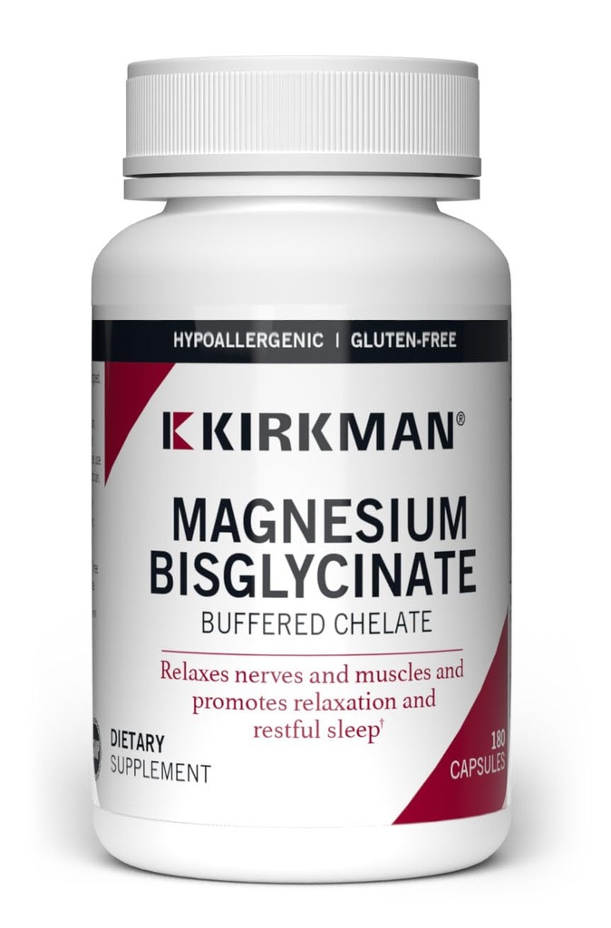 Kirkman - Magnesio Bisglycinate Buffered Chelate - 180 Capsule - Rilassa Nervi &amp; Muscoli - Promuove il sonno riposante - Ipoallergenico
