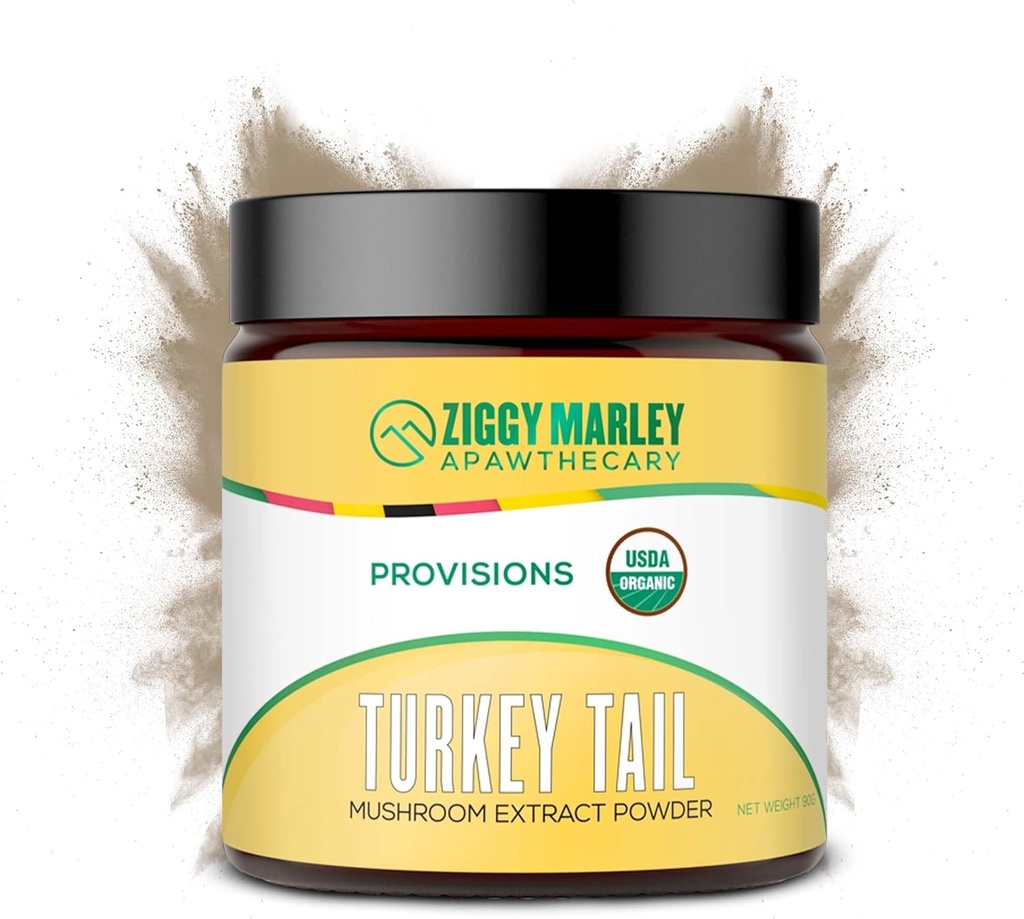 Ziggy Marley's USDA Organic Turkey Tail Mushroom Powder for Dogs & Cats – Support Immunity & Digestion – Estratto del corpo di fruttificazione, 90 Grammi