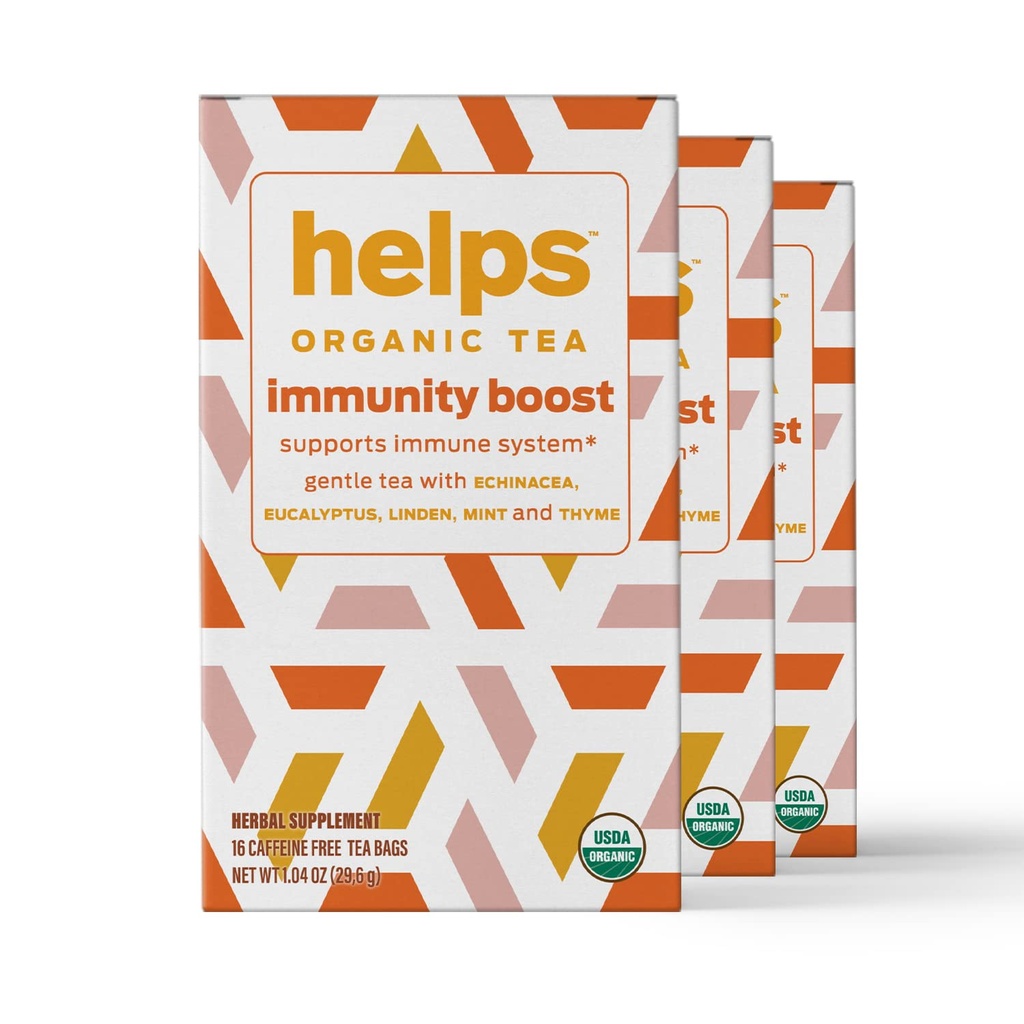 HELPS TEAS | Aiuta l'immunità Boost Tea | Miscela di erbe organica di Echinacea, Eucalipto, Menta, Linden, Timo e Natural Honey Flavor. Facilita la salute respiratoria | 16 sacchetti di tè - Confezione di 3 |